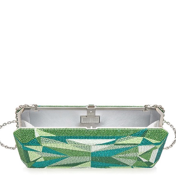 Judith Leiber Couture Slim Baguette Clutch, Silver Emerald Multi. Brand new, NWT - Picture 2 of 5